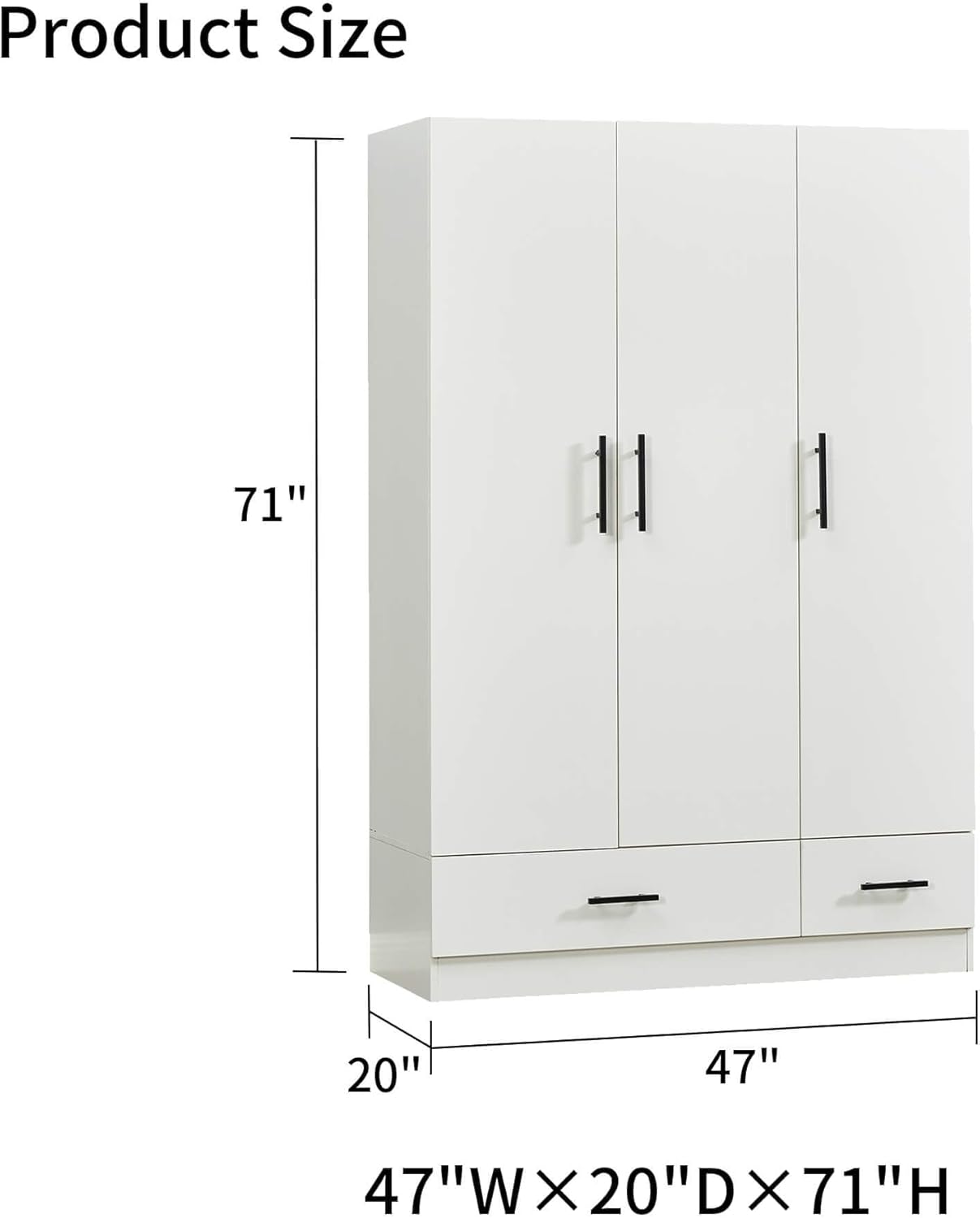 Wardrobe Closet, Armoire Wardrobe Closet with 2 Drawers, Closet Cabinet with Clothing Rods, Wardrobe Cabinet with 3 Doors, Wooden Closet with Shelves,  Closet
