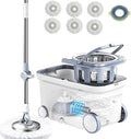 Spin Mop Bucket Deluxe 360 Spinning Floor Cleaning System with 6 Microfiber Replacement Head Refills
