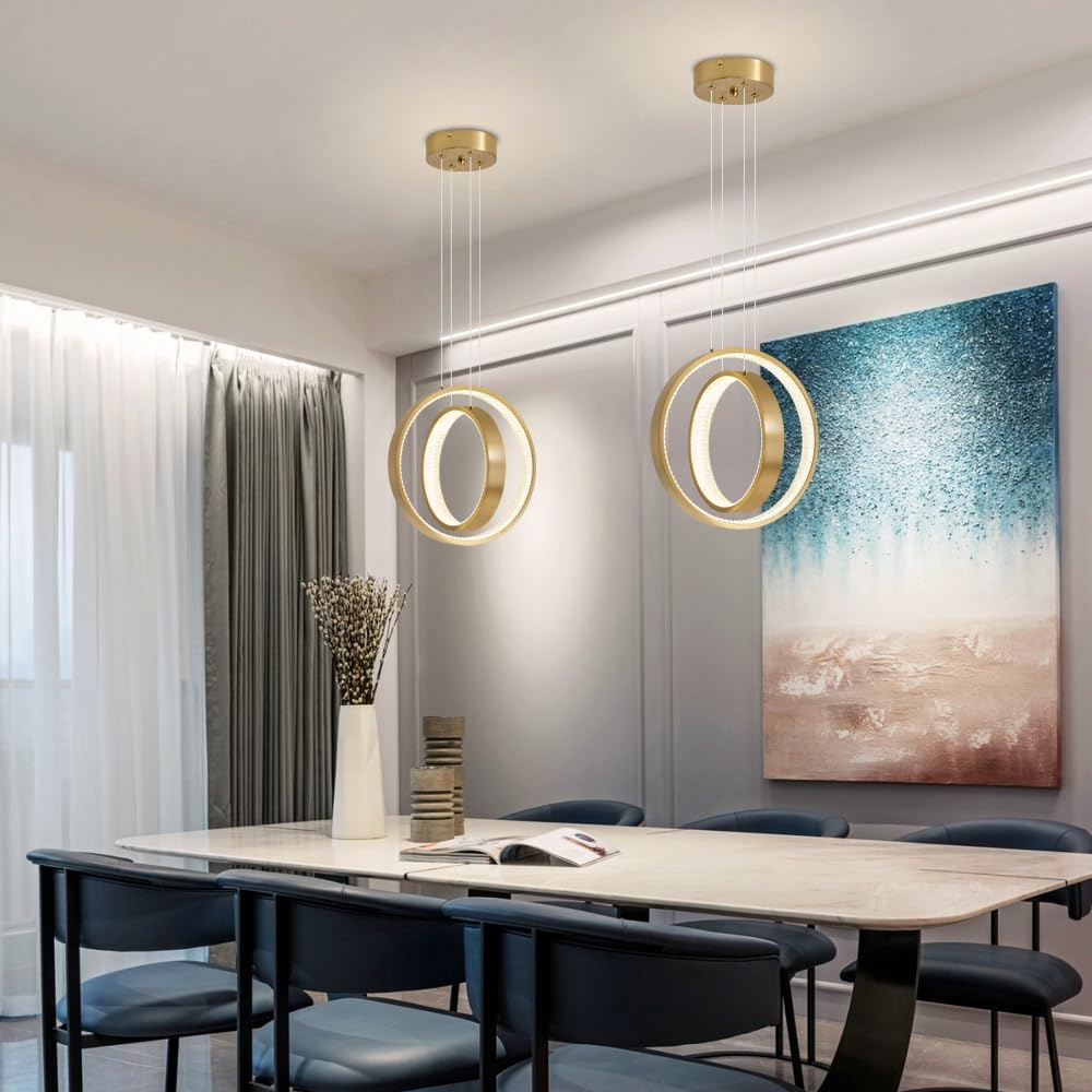 Dimmable Double-Ring Gold LED Chandelier, Acrylic Material