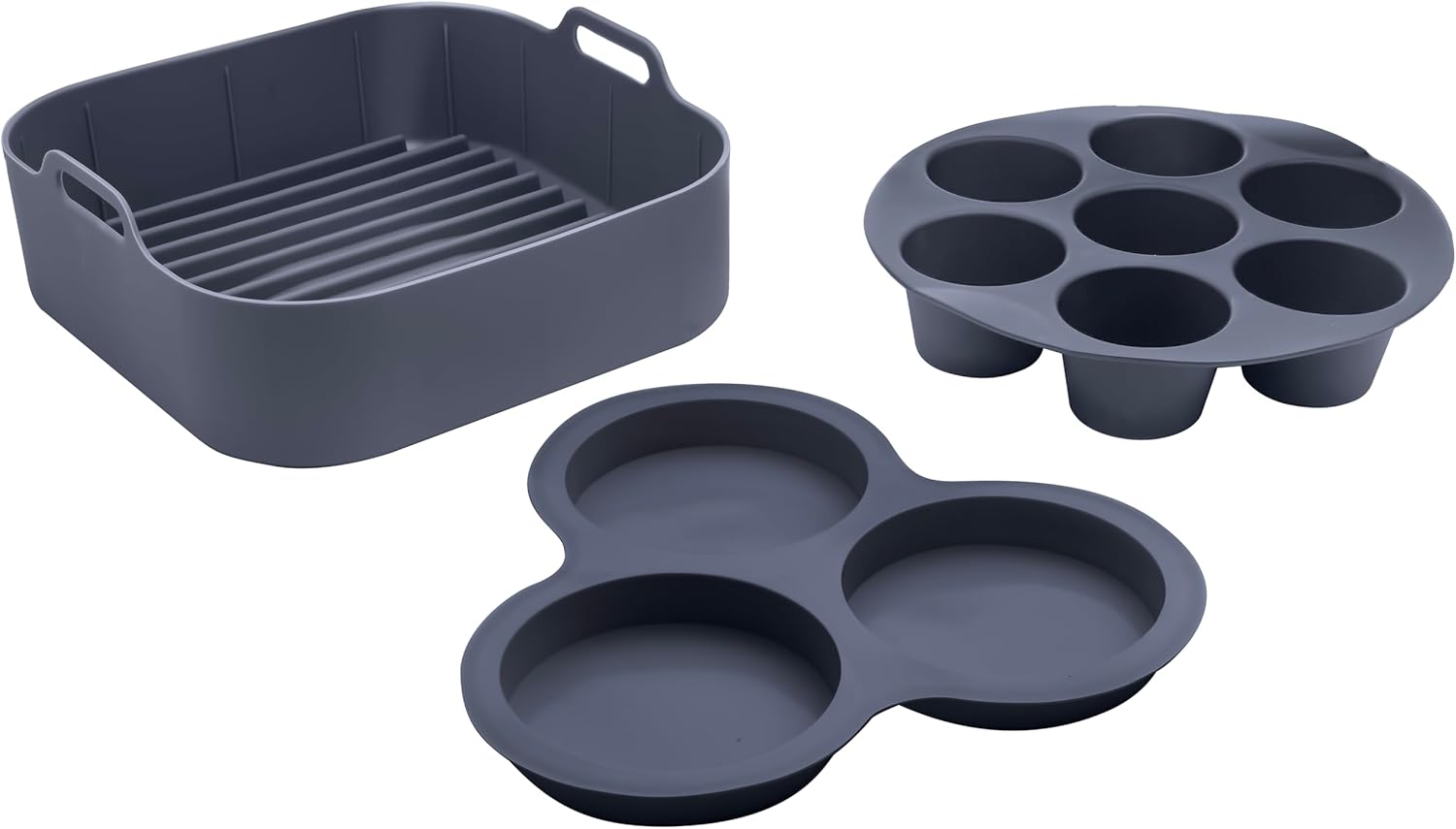 Air Fryer Accessories Set - 3 Piece Silicone, Liner, Egg Bite Cooker, 7-Hole Cupcake Mold, BPA-Free, Nonstick, Heat Resistant 445°F, Dishwasher Safe, Food Grade