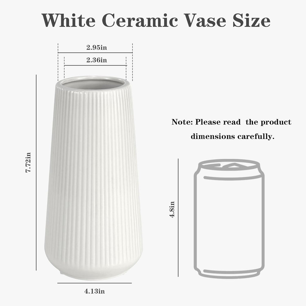 White Ceramic Vase,  Small Cute Flower Vase for Pampas Grass, Home, Living Room, Dining Table, Farmhouse, Office Decor, Bedroom, Table, and Kitchen Shelf (White)