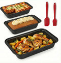 Baking Sheet Pan Set of 3, Nonstick Rectangle Bakeware, Oven Pan, Stackable Multi-Depth, Black, Rust & Warp Resistant, Easy Clean, Carbon Steel (3-Piece Set)