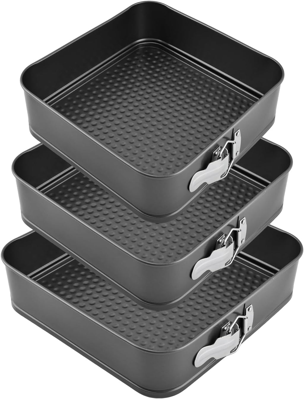 Springform Pan Set of 3 (9,10,11 Inch) - Square Shaped Leakproof Cheesecake Pans with Removable Bottom, Nonstick Carbon Steel Cake Tin for Valentine‘s Day, Anniversary Baking (Square)