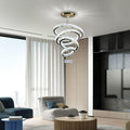 Modern Five-Ring LED Crystal Chandelier, Titanium Gold