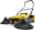 Walk-Behind Outdoor Push Sweeper  for Workshops, Warehouses or Garages - 6X Faster Than a Push Broom, 10 Gallon Capacity, 33.9" Sweeping Width