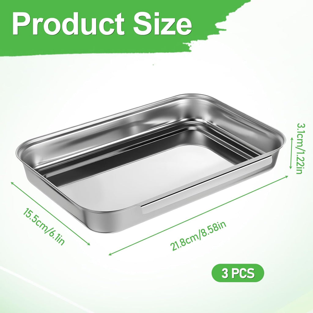 Set of 3 Breading Pans Large Breading Trays Stainless Steel Breading Set for Marinating Meat, Chicken, Fish, Food Prep Trays, Oven Safe