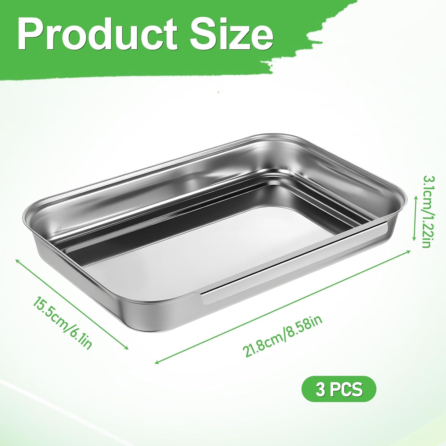 Set of 3 Breading Pans Large Breading Trays Stainless Steel Breading Set for Marinating Meat, Chicken, Fish, Food Prep Trays, Oven Safe