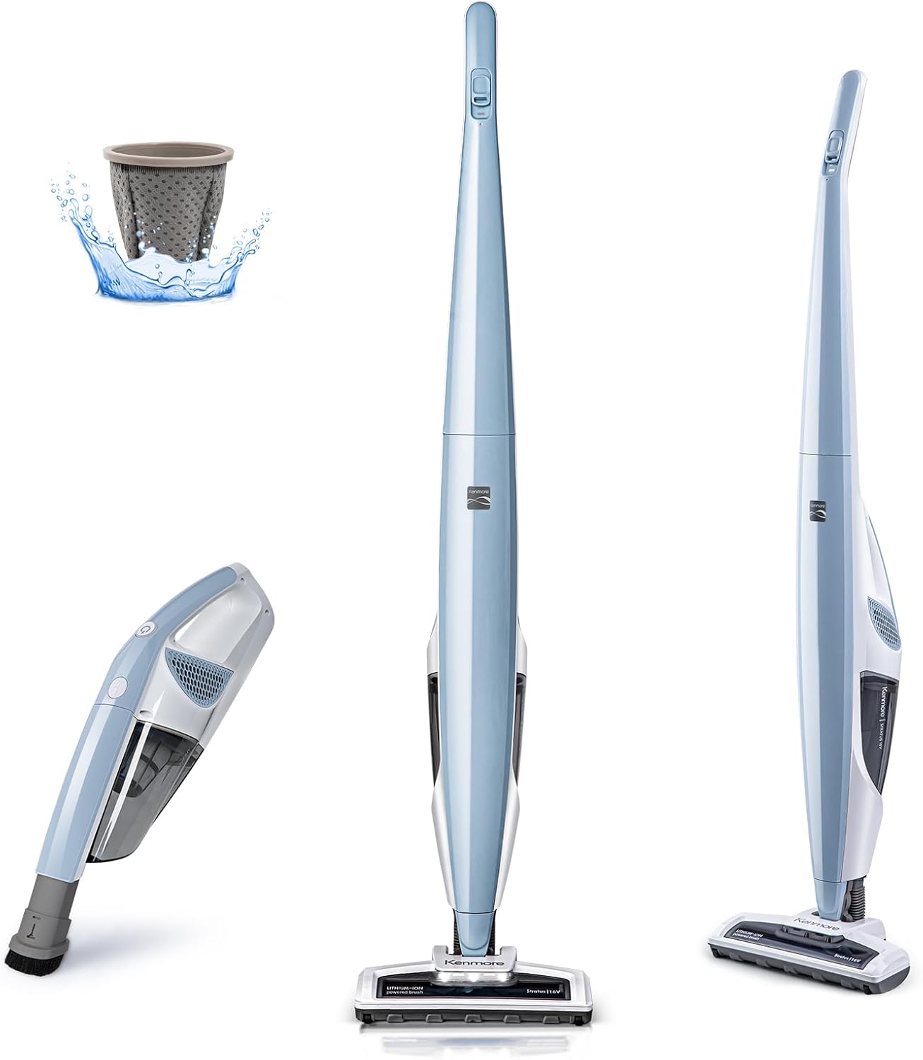 Cordless Stick Vacuum Lightweight 2-in-1 Handheld, LED Headlight with 2-Speed Power Control for Hardwood Floor, Carpet & Pet Hair, 16 Volts, Gray-Blue
