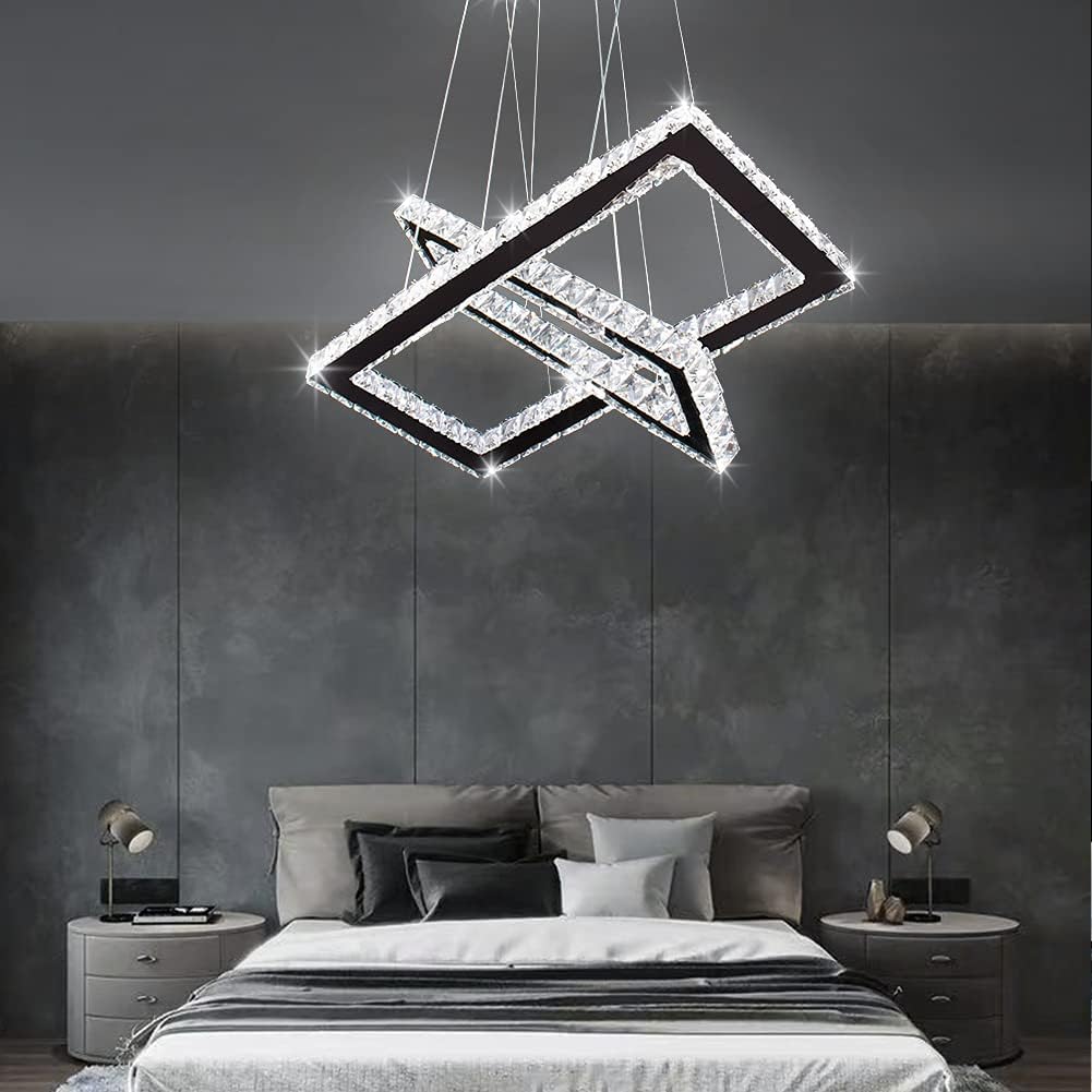 Modern Rectangular Double-Ring Crystal Chandelier