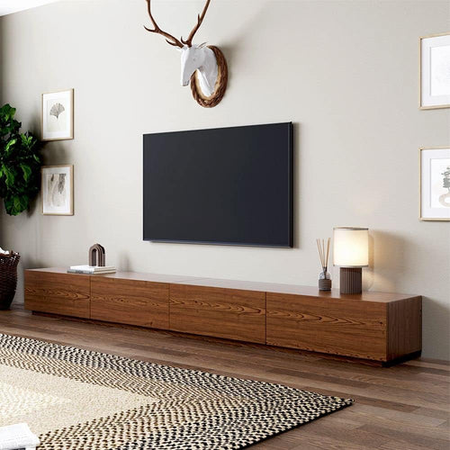 118" Modern Solid Wood TV Stand with Storage, Fully Assembled, Large Entertainment Center 4 Drawers, TV Media Console Living Room TV Stand Walnut