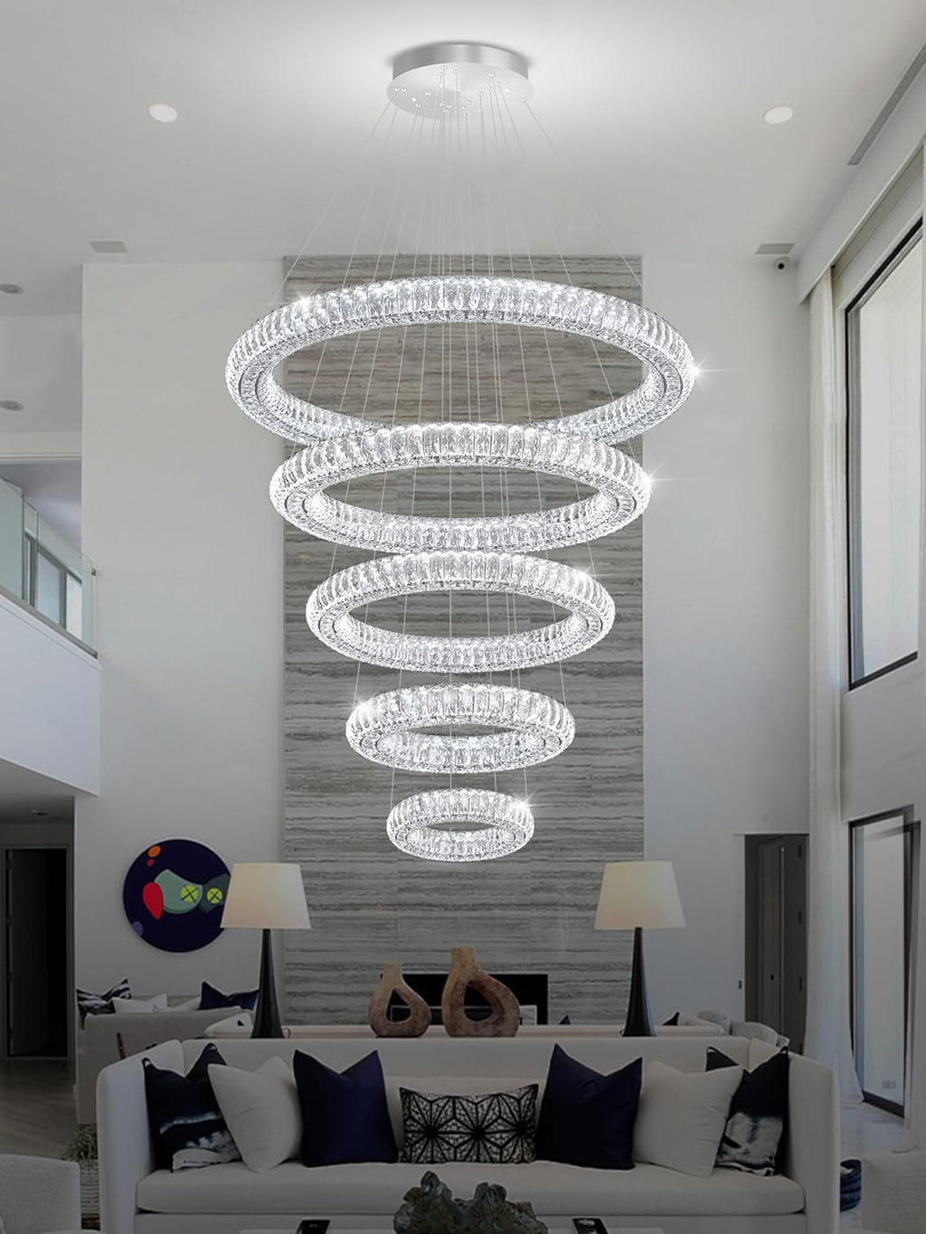5-Ring Modern Crystal LED Pendant Light, Diameter 8 Inches to 39.4 Inches
