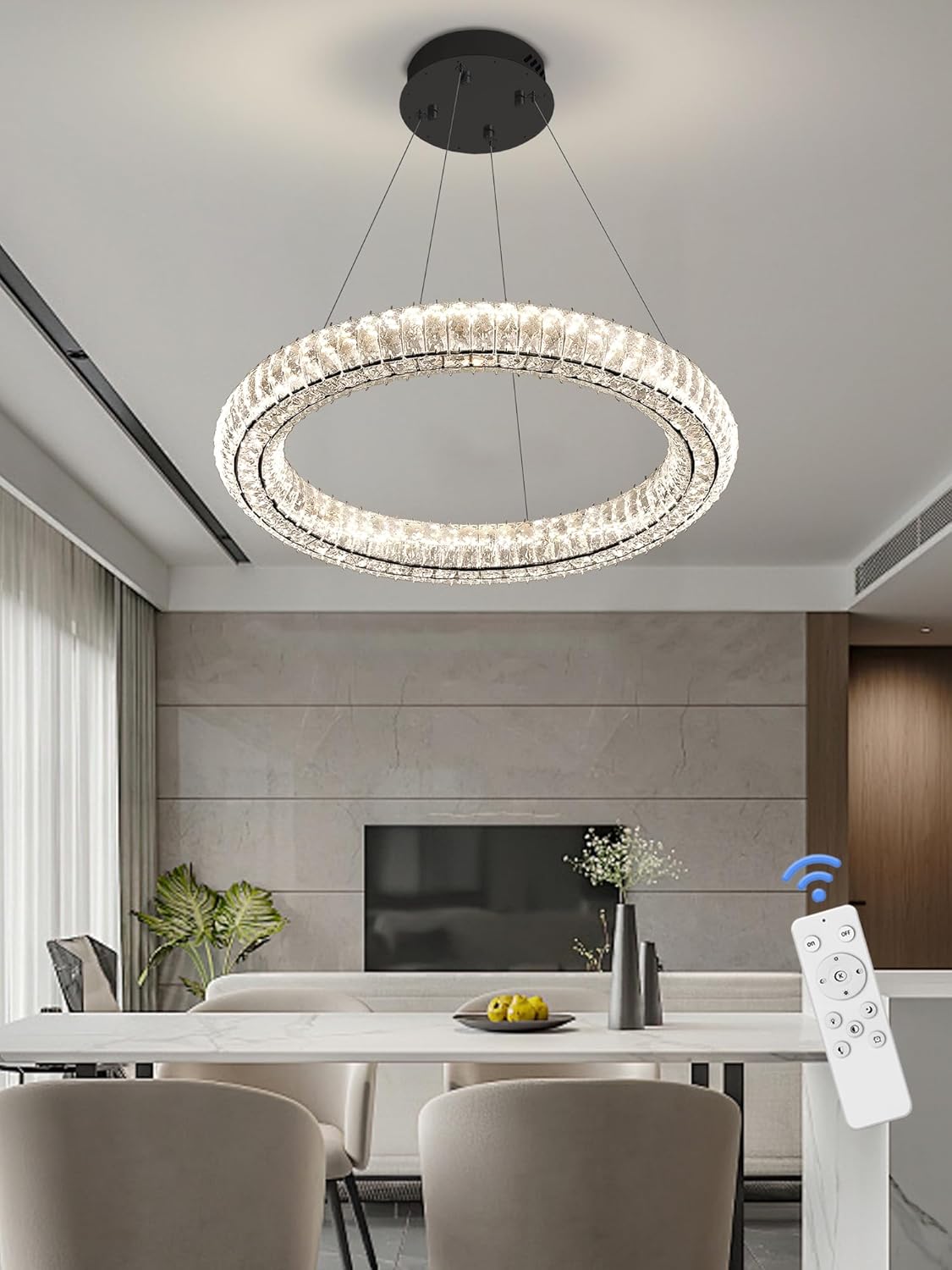 23.6-inch Dimmable Black Crystal Ring Pendant Light