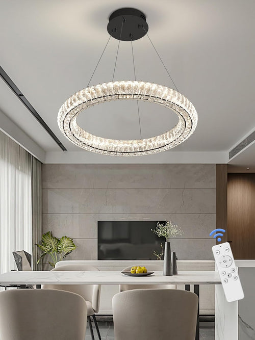 23.6-inch Dimmable Black Crystal Ring Pendant Light