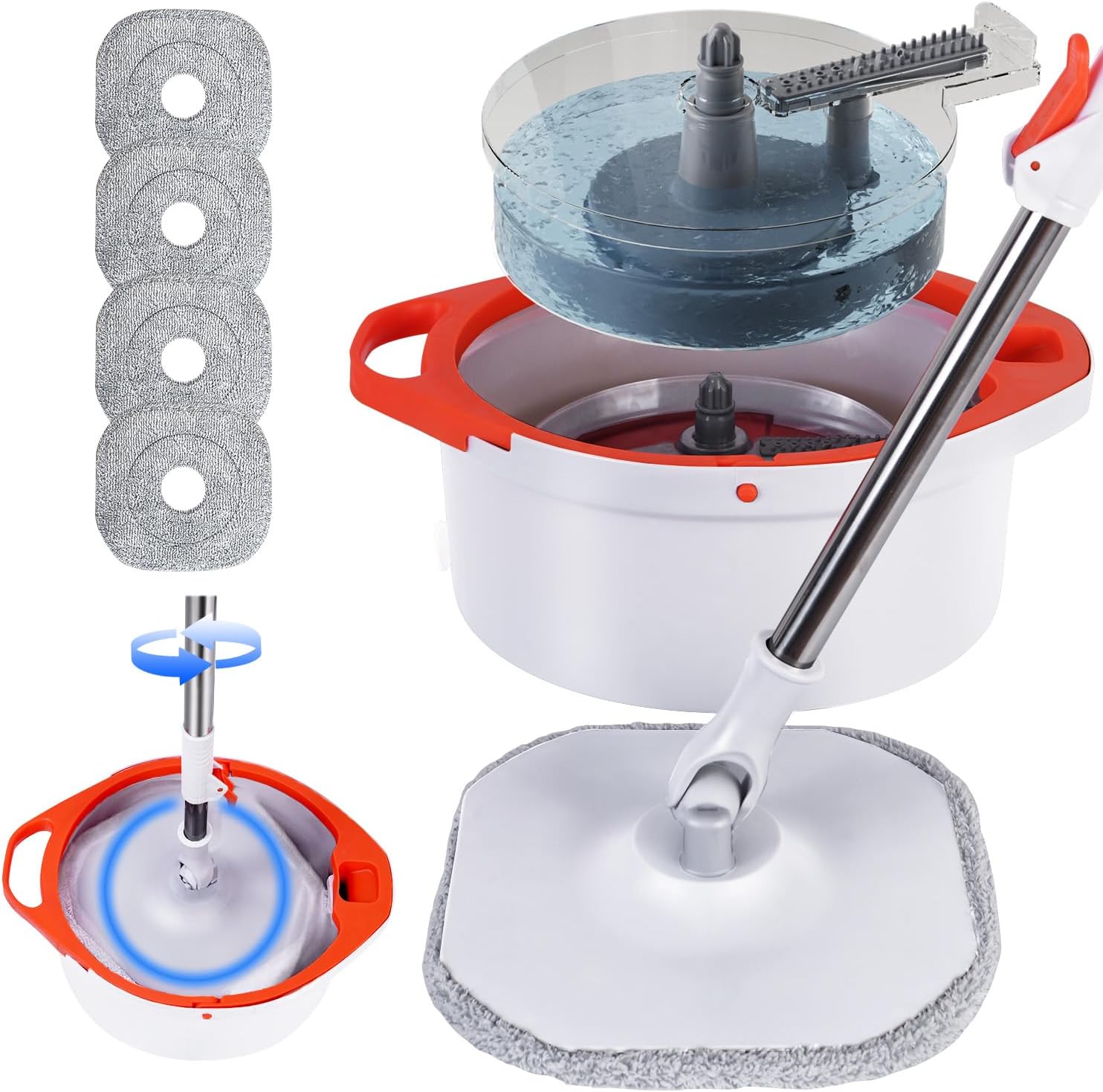 Spin Mop and Bucket Set with Separate Dirty and Clean Water