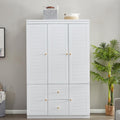 74.2" Armoire Wardrobe Closet Storage, Wood 3 Door 2 Drawers White Closet Cabinet for Large Capacity, Tall Cabinet Closet with Hanging Rod and 5 Storage 47.3" L x 20.3" W x 74.2" H