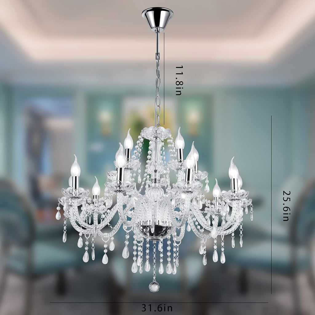 12-Light Modern Luxury Silver Crystal Candle Chandelier