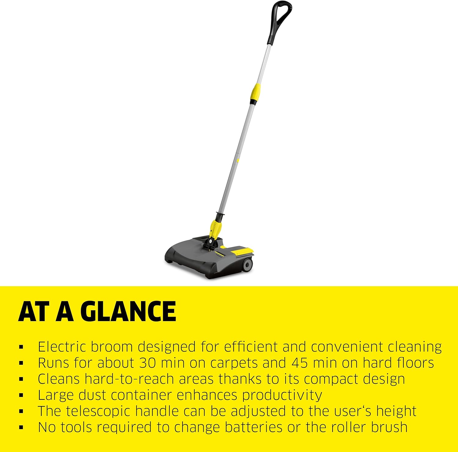 EB 30/1 Commercial Electric Broom, Cordless Sweeper, Multi Surface Cleaner, Telescopic Broom Stick, Universal Joint