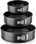 3-Piece Nonstick Springform Pan Set - Premium Carbon Steel Cheesecake Pans with Stainless Steel Clasp - 6", 8", 10" Sizes, Oven Safe up to 450°F - Includes 300pcs Parchment Paper (Black)