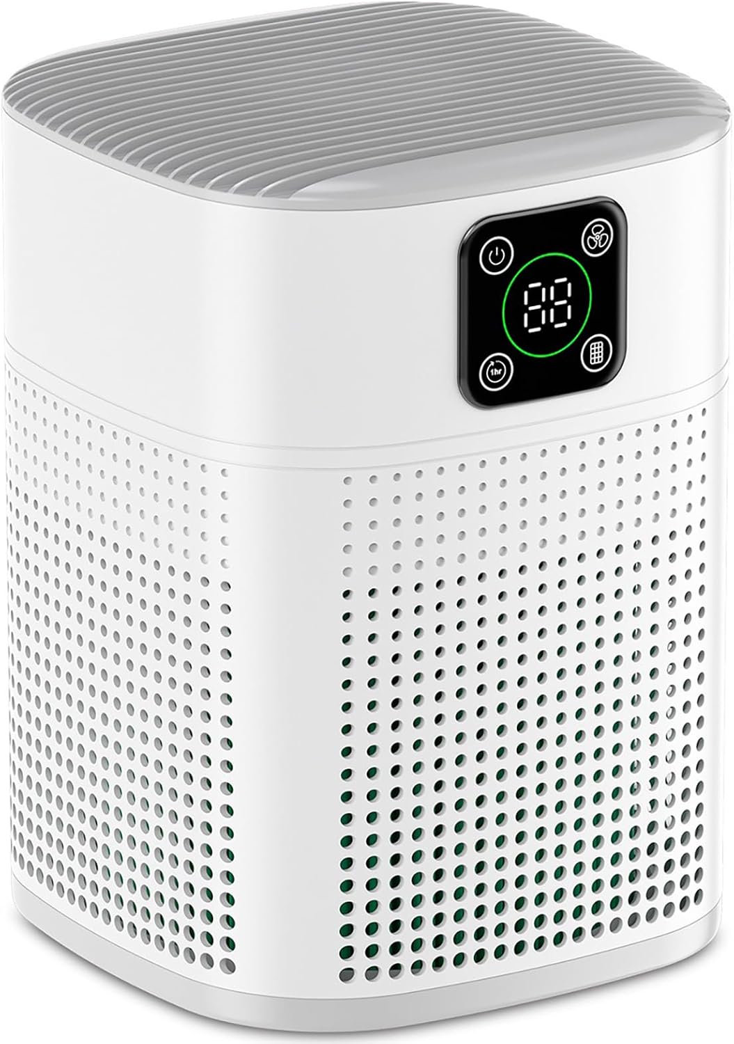 Home air purifier, suitable for rooms up to 1095 sq ft, 360° all-around air intake, three fan speeds, triple filtration, white