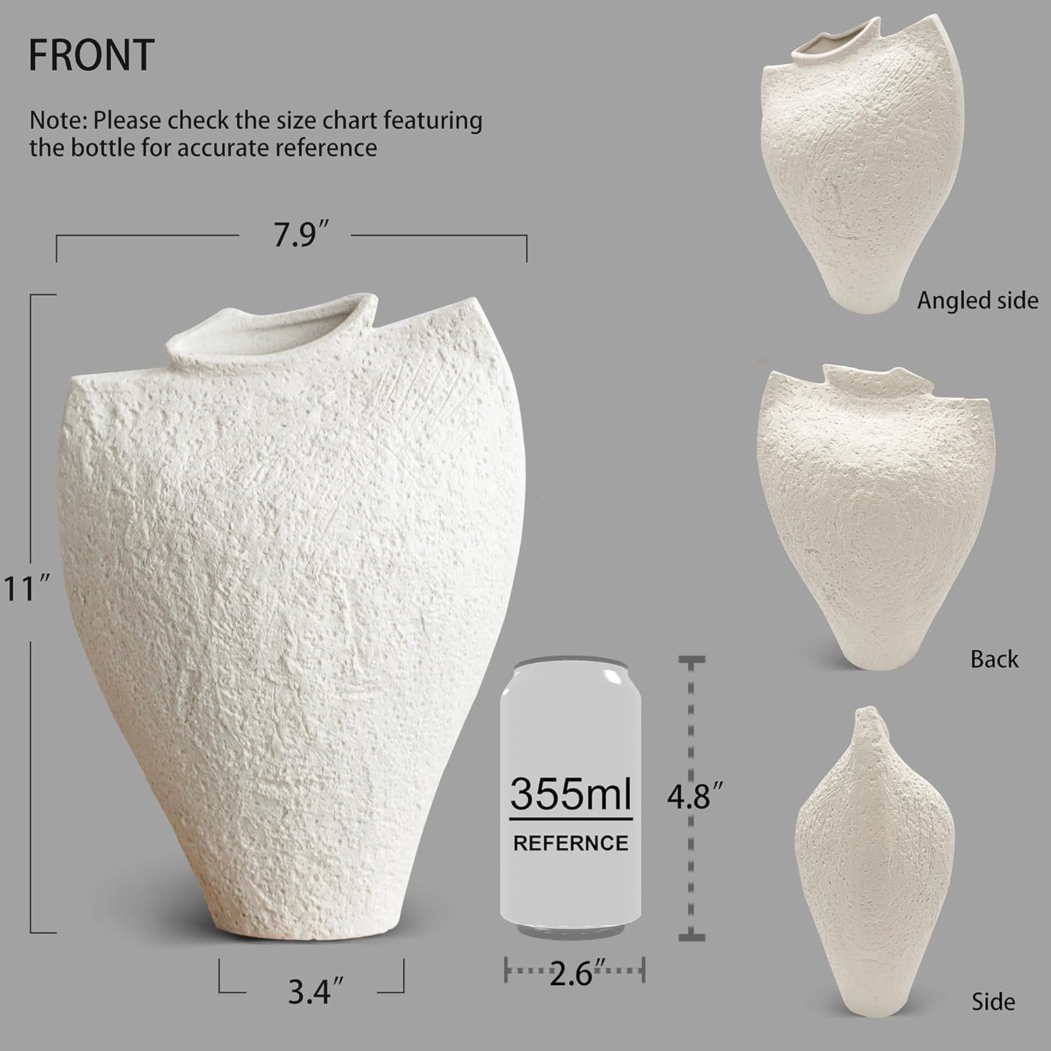 Large Ceramic Vase for Decor Living Room, 11 inch Tall White Ceramic Flower Vases, Boho Vase for Farmhouse Home Decor, Stone Textured Modern Nordic Artisan Vases for Centerpiece, Leak Proof