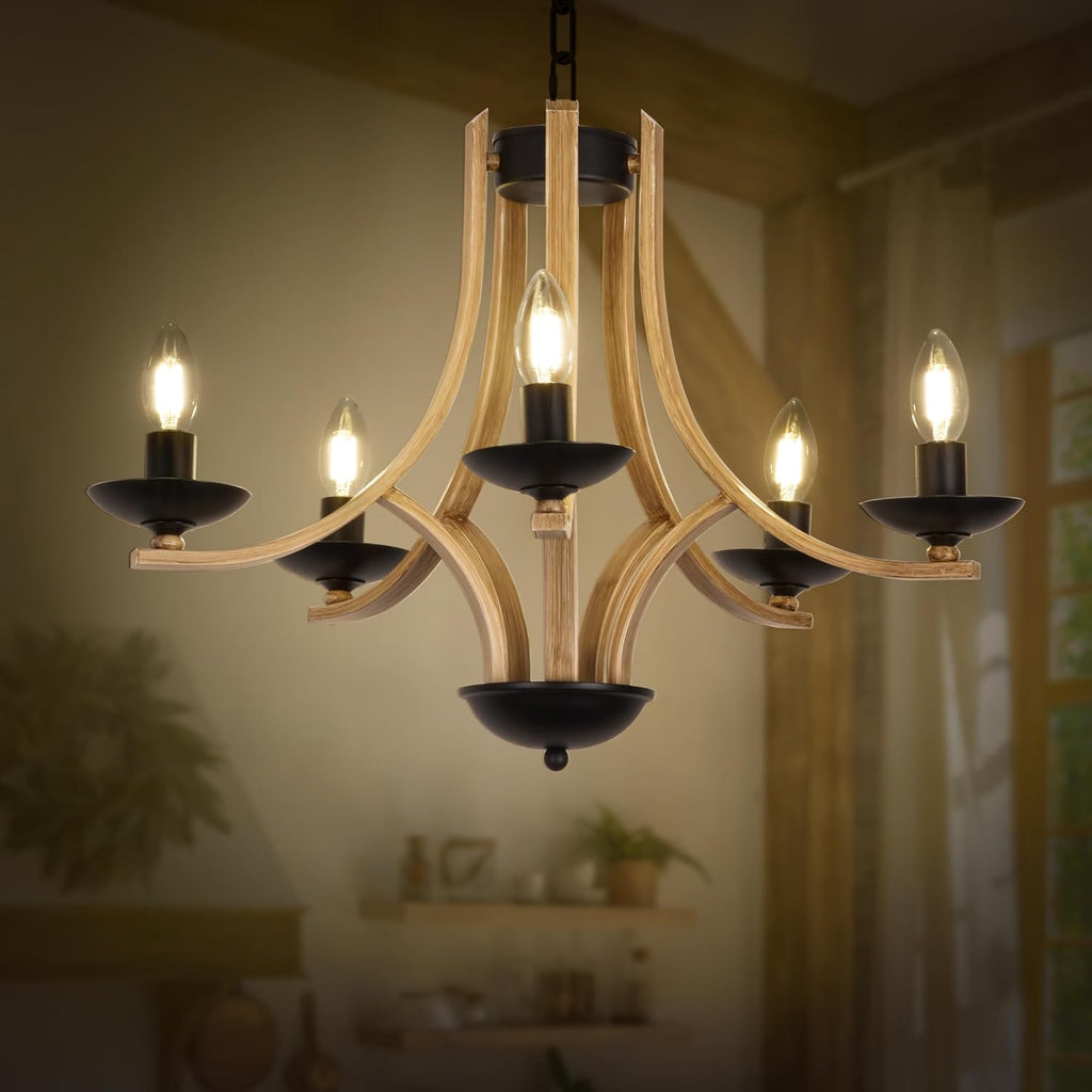Country Wood-Style Farmhouse Style Chandelier, Modern Design