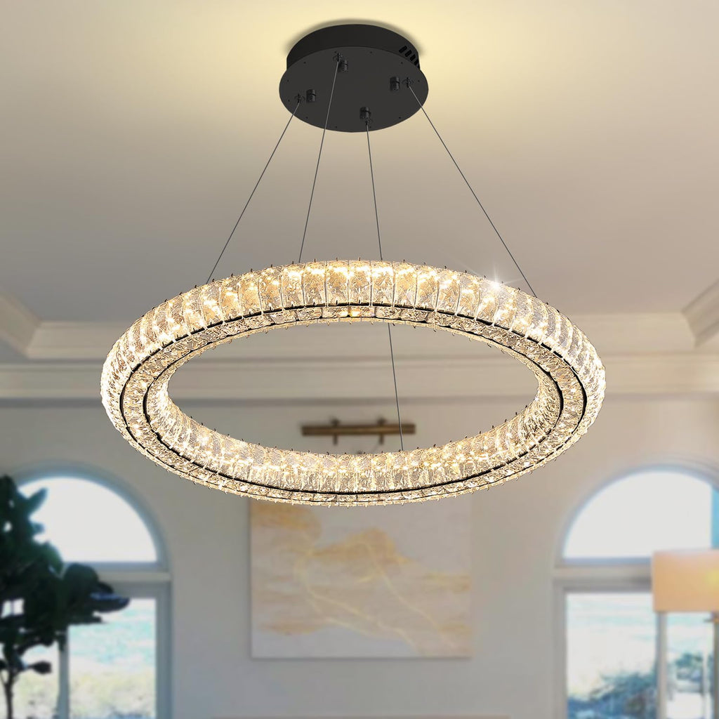 23.6-inch Dimmable Black Crystal Ring Pendant Light