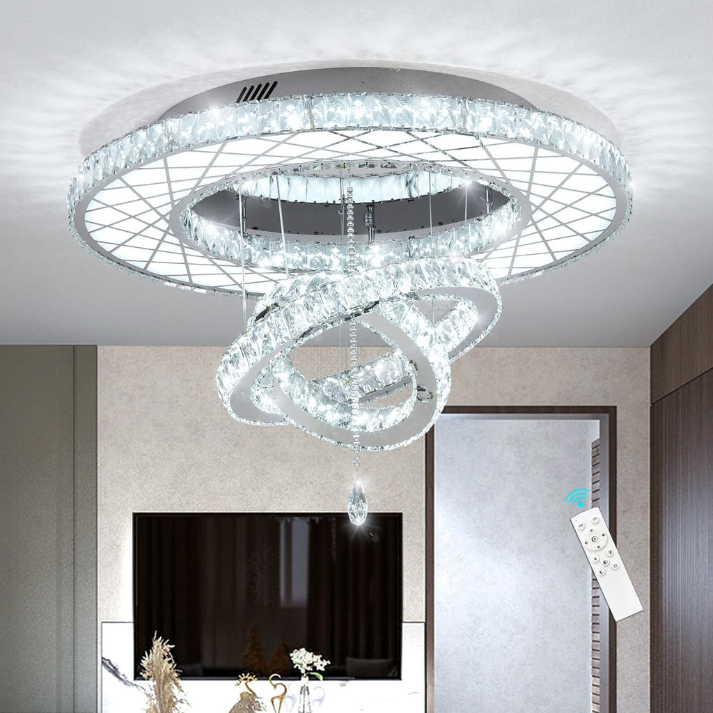 32-inch Modern Crystal Flat Ceiling Pendant Light