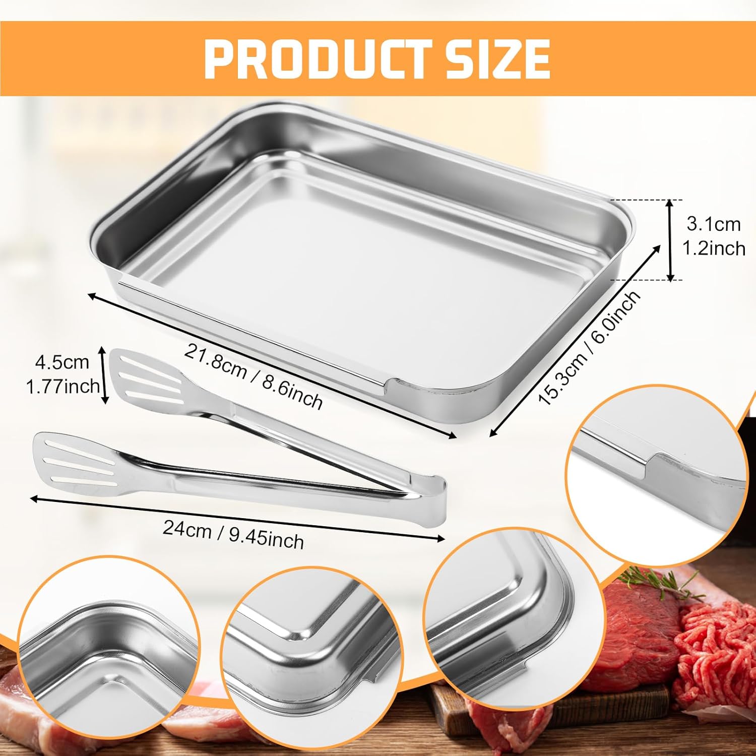 3 Set Stainless Steel Breading Trays Set with Clip Breading Pans with Tong for Marinating Meat, Chicken, Fish Coating Trays Can Be Applied to Baking Cake Oven Safe