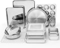 12-Piece Bakeware Sets, Stainless Steel Baking Pan Set Includes Cookie Sheet, Round Square Rectangle Cake Pans with Lids, Multi-Functional for Loaf Muffin Pizza, Non-toxic & Dishwasher Safe