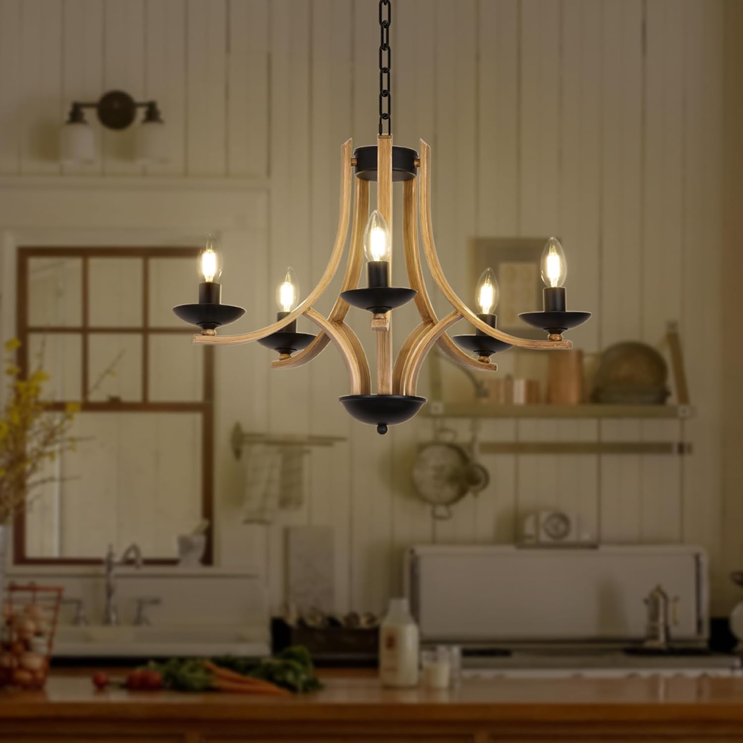 Country Wood-Style Farmhouse Style Chandelier, Modern Design