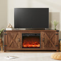 Fireplace TV Stand with Two Barn Doors and Storage Cabinets for Televisions up to 65+ Inch, Entertainment Center Console Table, Media Furniture for Living Room, 58 Inch, Walnut