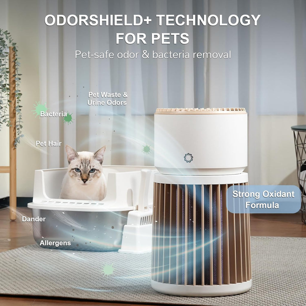 Pet air purifier, suitable for rooms up to 3500 sq ft – effectively removes odors – purifies pet hair, dander, cat urine odor, dust and smoke – Built-in PM2.5 air quality sensor