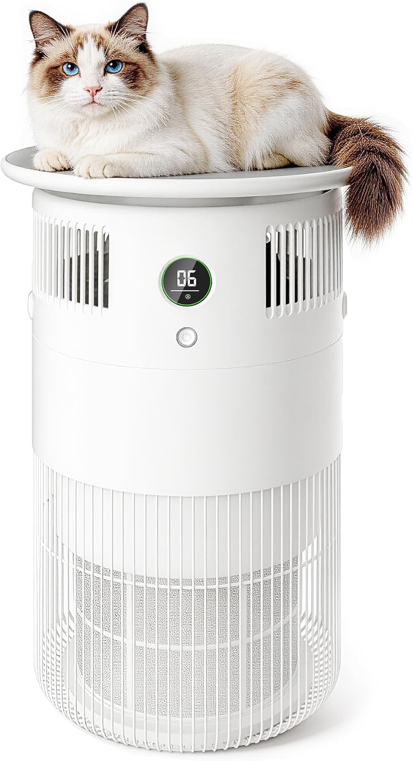 Home pet air purifier with washable filter, covering an area of up to 1290 square feet, purifies pet hair, dander, odors, and allergens, creating a quiet sleeping environment.