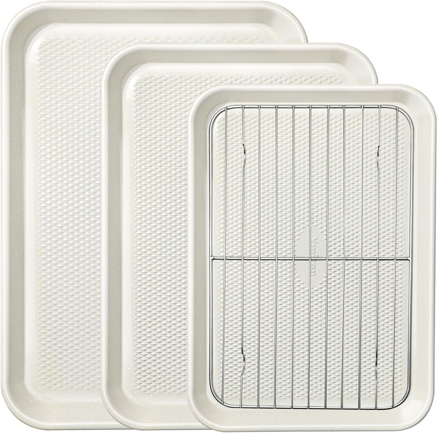 3-Piece Baking Sheet Set with Wire Rack - Half/Quarter/Jelly Roll Pans (12x17/9x13/10x15 Inch), Nonstick 0.8mm Carbon Steel, Cookie Sheets for Baking, Dishwasher Safe, Oven Safe 450°F
