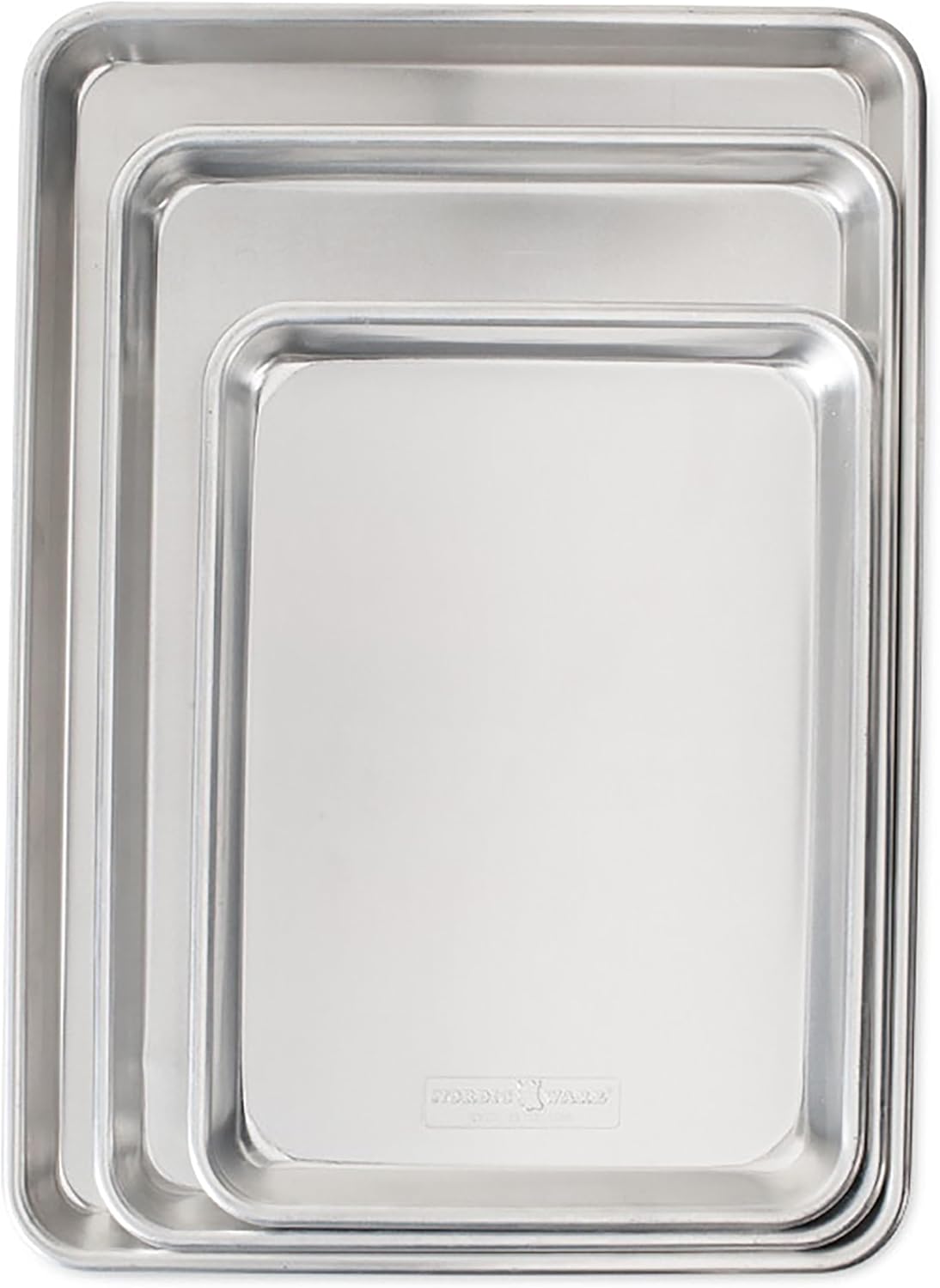 3 Piece Set -  Aluminum Commercial Quality Sheet Pan for Baking or Roasting, Encapsulated Galvanized Steel Rim Prevents Warping; Half Sheet, Jelly Roll and Quarter Sheet