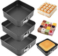 Springform Pan Set of 3 (9,10,11 Inch) - Square Shaped Leakproof Cheesecake Pans with Removable Bottom, Nonstick Carbon Steel Cake Tin for Valentine‘s Day, Anniversary Baking (Square)