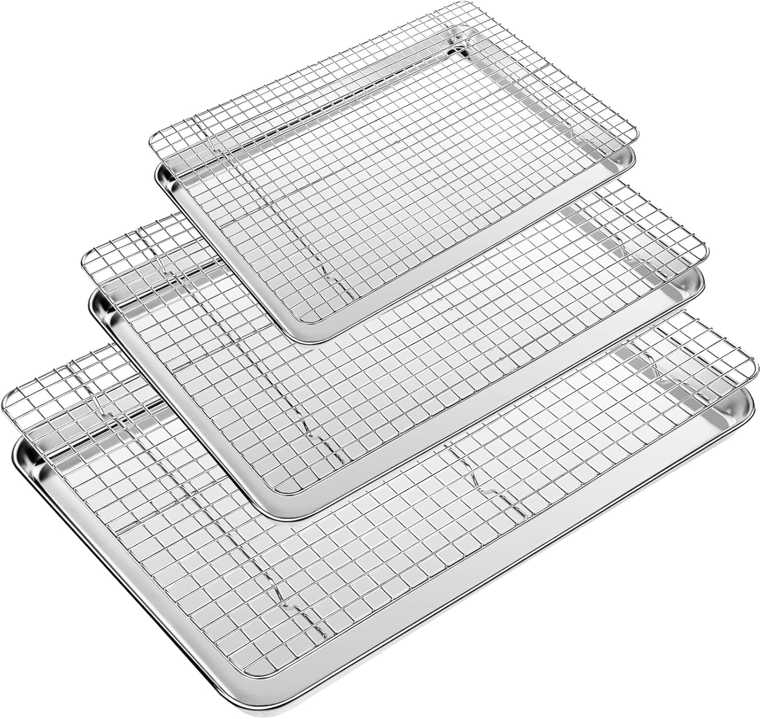 Baking Sheet with Wire Rack Set of 6 (3 Cookie Sheets for baking + 3 Cooking Racks), Stainless Steel Stainless Steel Baking Pans Set with Cooling Rack - Heavy Duty & Dishwasher Safe