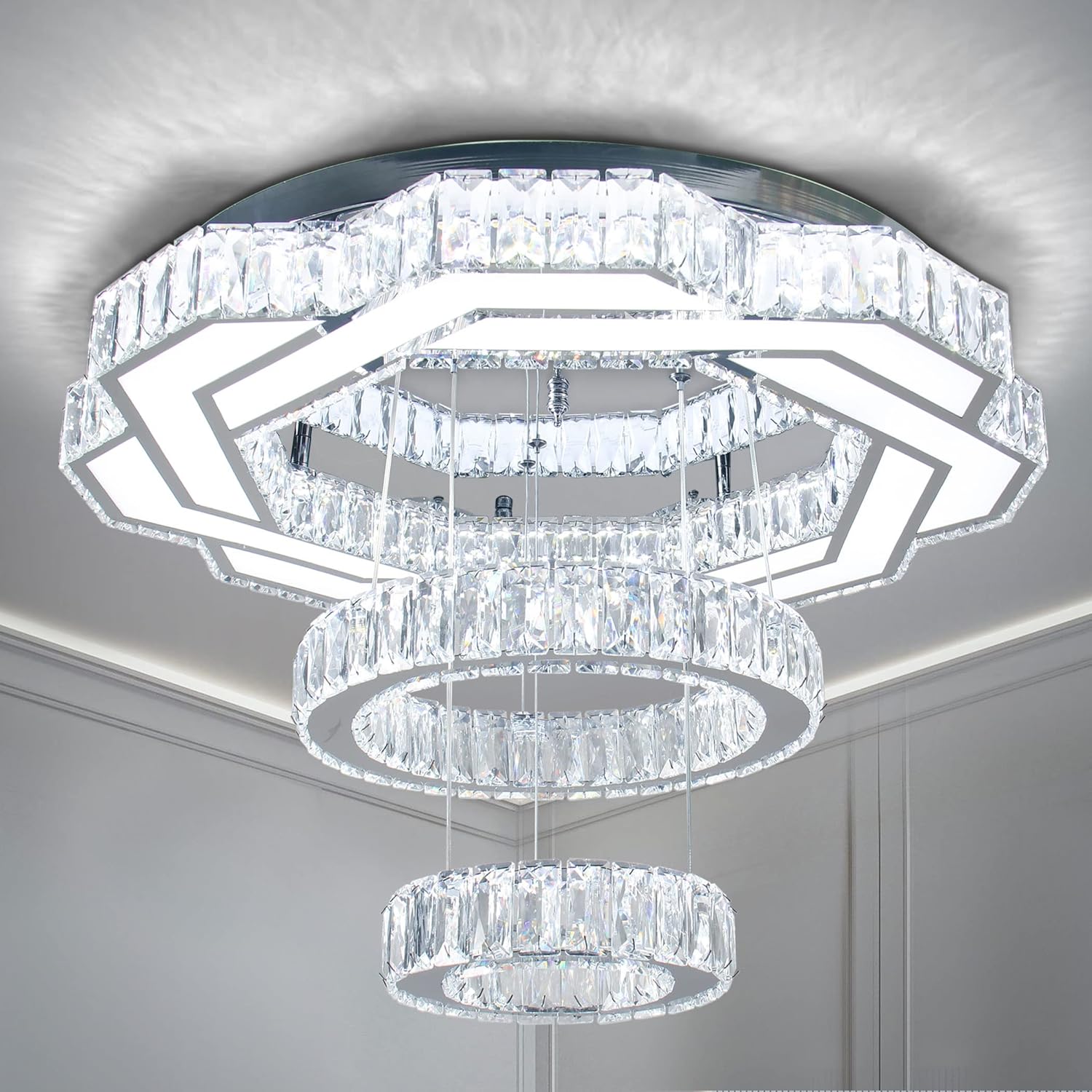 22.5-inch Modern Double-Ring Crystal Chandelier
