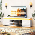 65IN LED TV Stand for 70/75 Inch TV, Modern Gaming TV Stand with Power Outlet, Large High Gloss TV Console Entertainment Center with Storage for Living Room, White