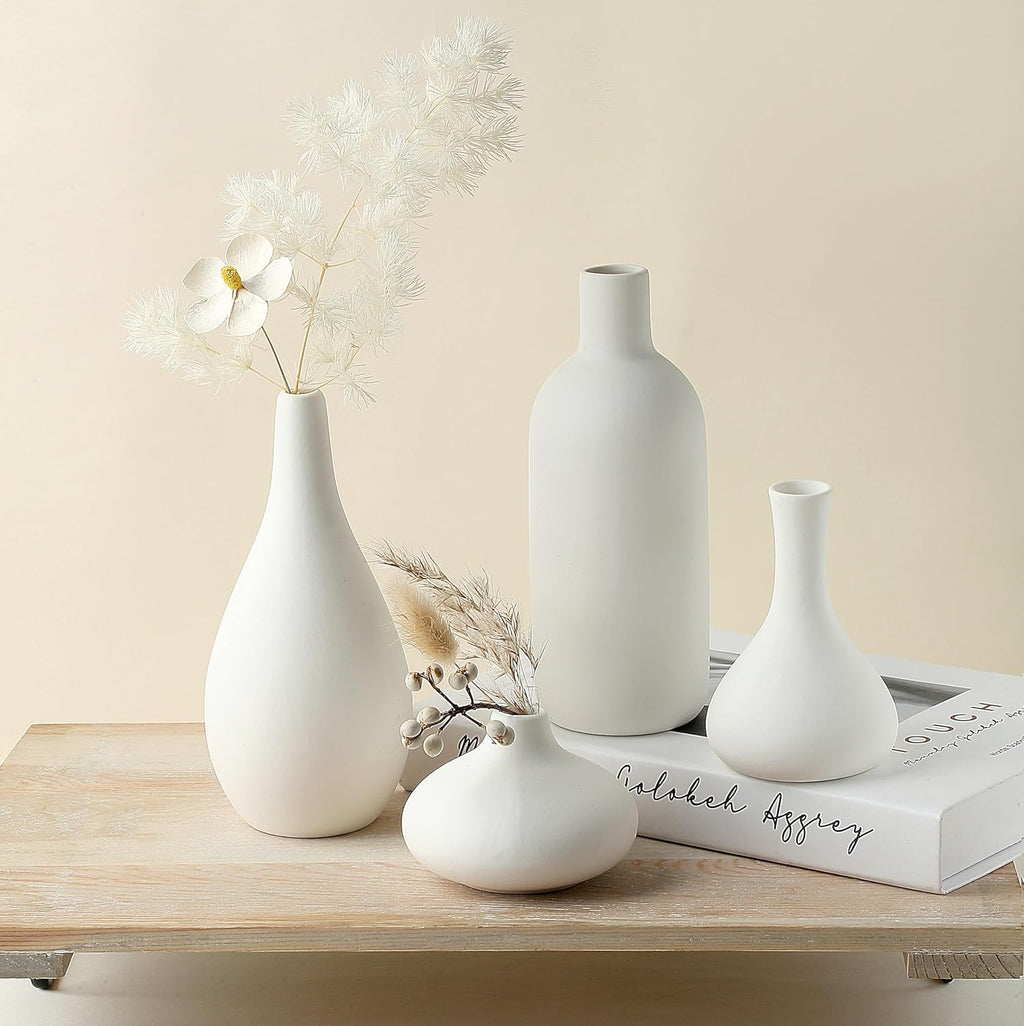 Set of 12 White Ceramic Vase for Pampas Grass Flowers,  Small Vases in Bulk for Wedding Centerpieces, Shelf and Table Decorations, Living Room and Bedroom Decor, DIY Gift