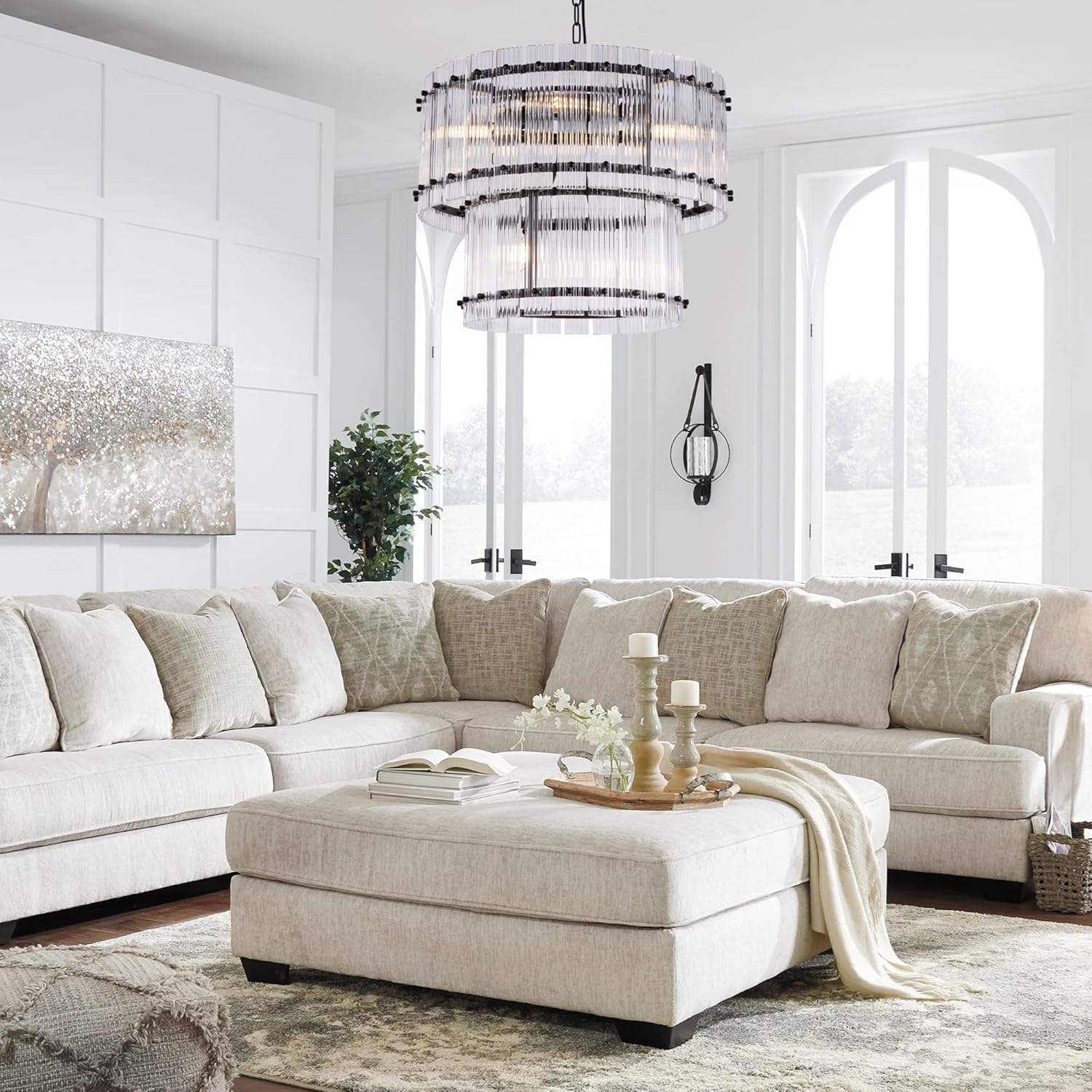 Double-Layer Black Farmhouse Style Glass Chandelier