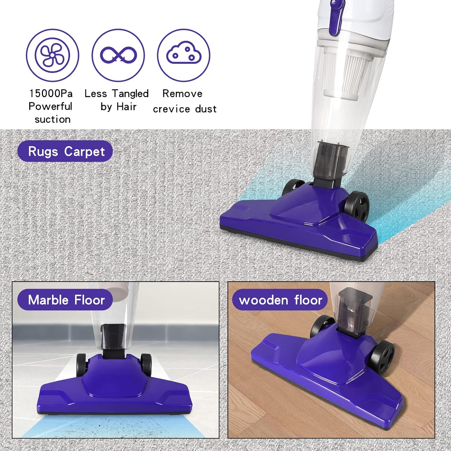 Corded Vacuum Cleaner, 15KPa Powerful Suction with 400W Motor, 12 in 1 Lightweight Bagless Stick Vac with Handheld, Ultra Quiet, for Hardwood Floor Carpet Car Pet Hair Car Pet Hair