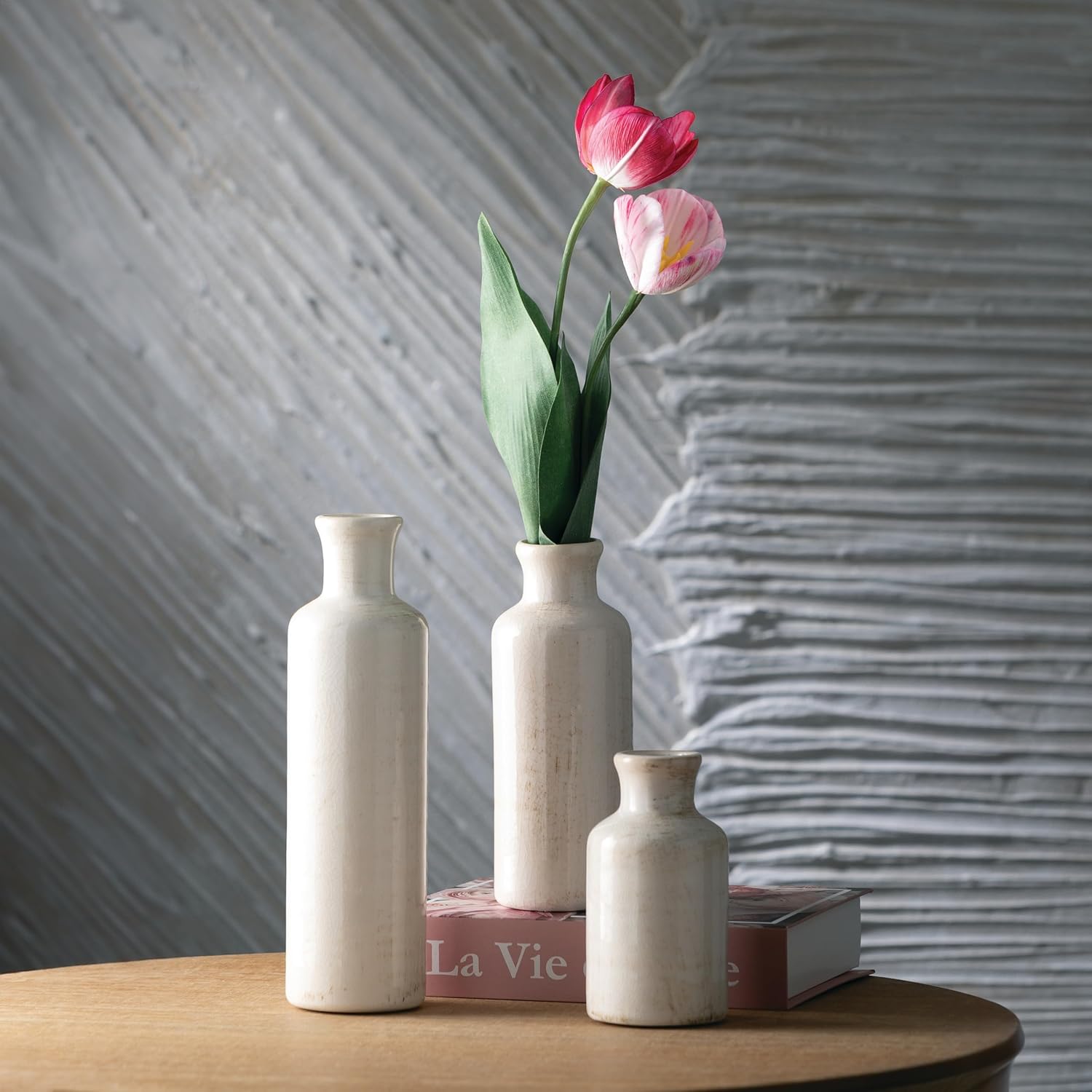 White Ceramic Vase Set, Farmhouse Decor, Home Decorative Vase, Vases For Your Kitchen, Bedroom, Office, Living Room, Bathroom, & Shelf Centerpiece Table Decorations