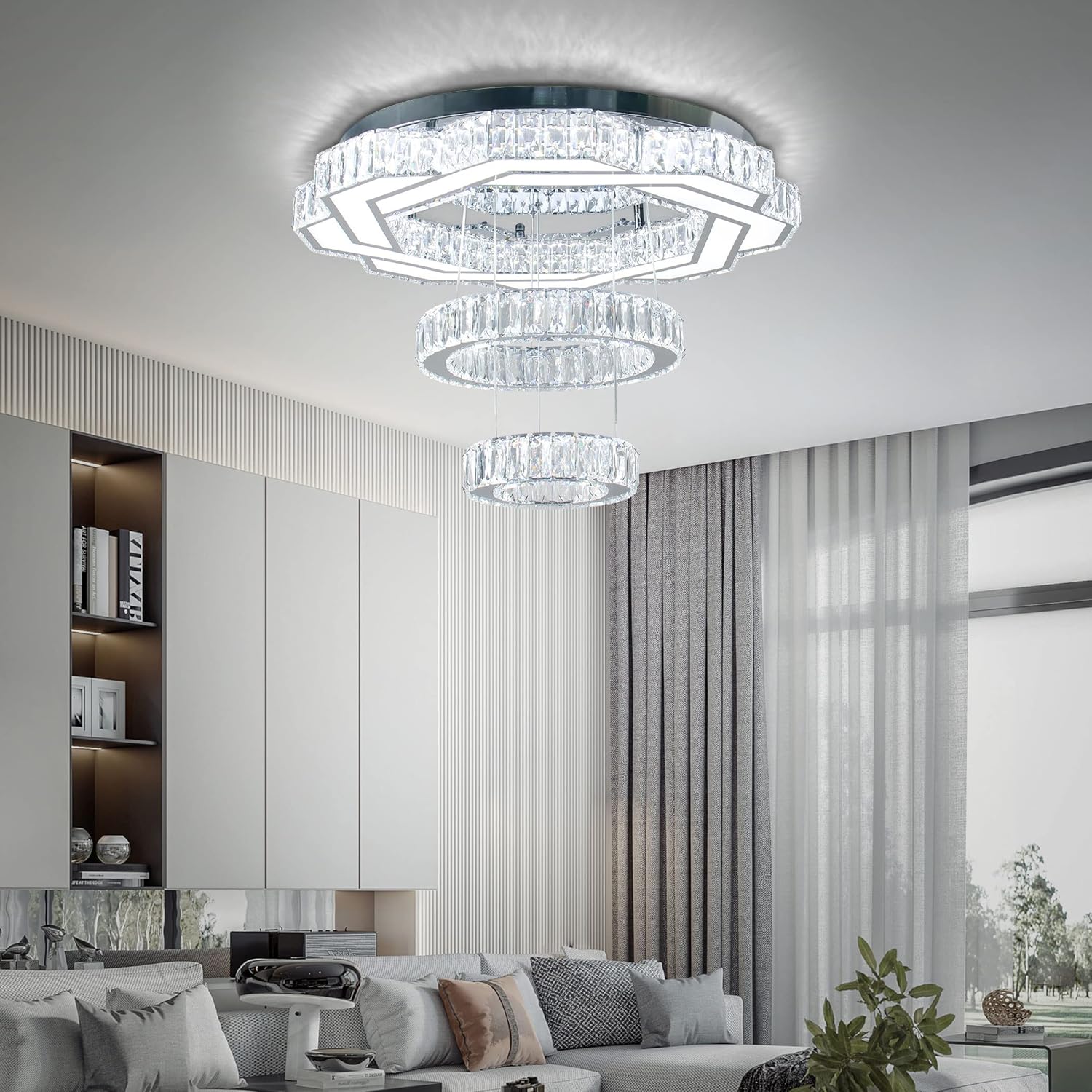 22.5-inch Modern Double-Ring Crystal Chandelier
