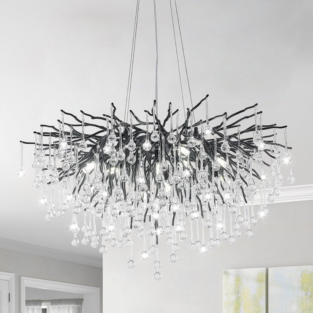 23.6-inch Modern Black Crystal Raindrop Chandelier