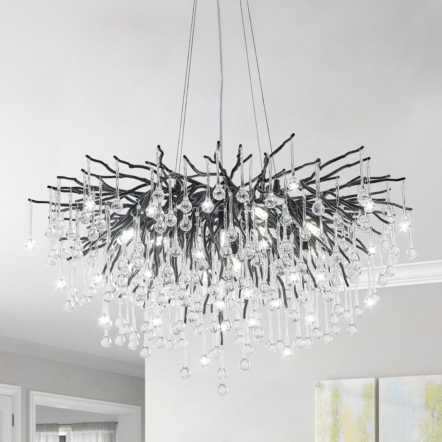 23.6-inch Modern Black Crystal Raindrop Chandelier
