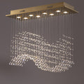 31.5-inch Modern Gold Rectangular Wave Raindrop Crystal Chandelier