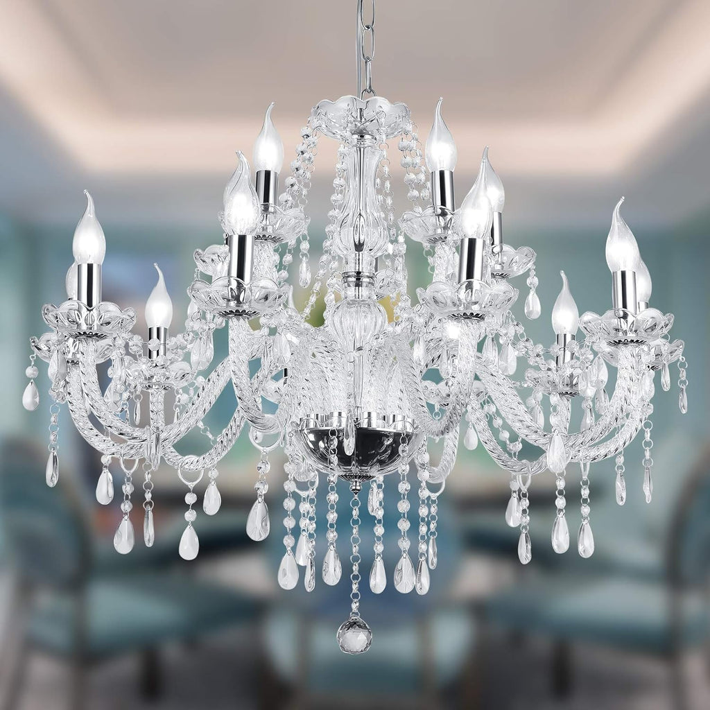 12-Light Modern Luxury Silver Crystal Candle Chandelier