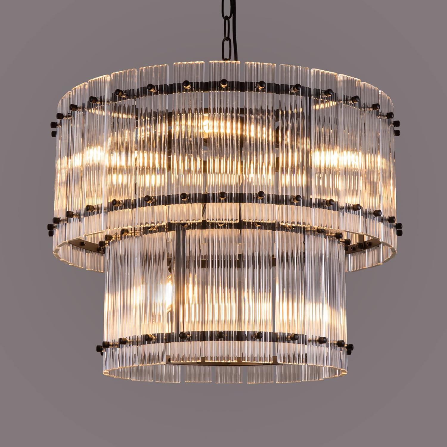 Double-Layer Black Farmhouse Style Glass Chandelier