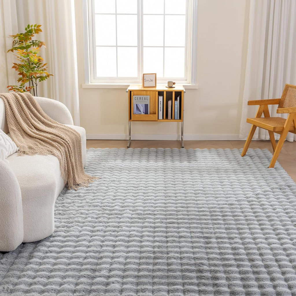 Indoor Area Rug, 3D Bubble Washable Home Decor Carpet for Living Room, Bedroom, 4' W × 6' L, Grey